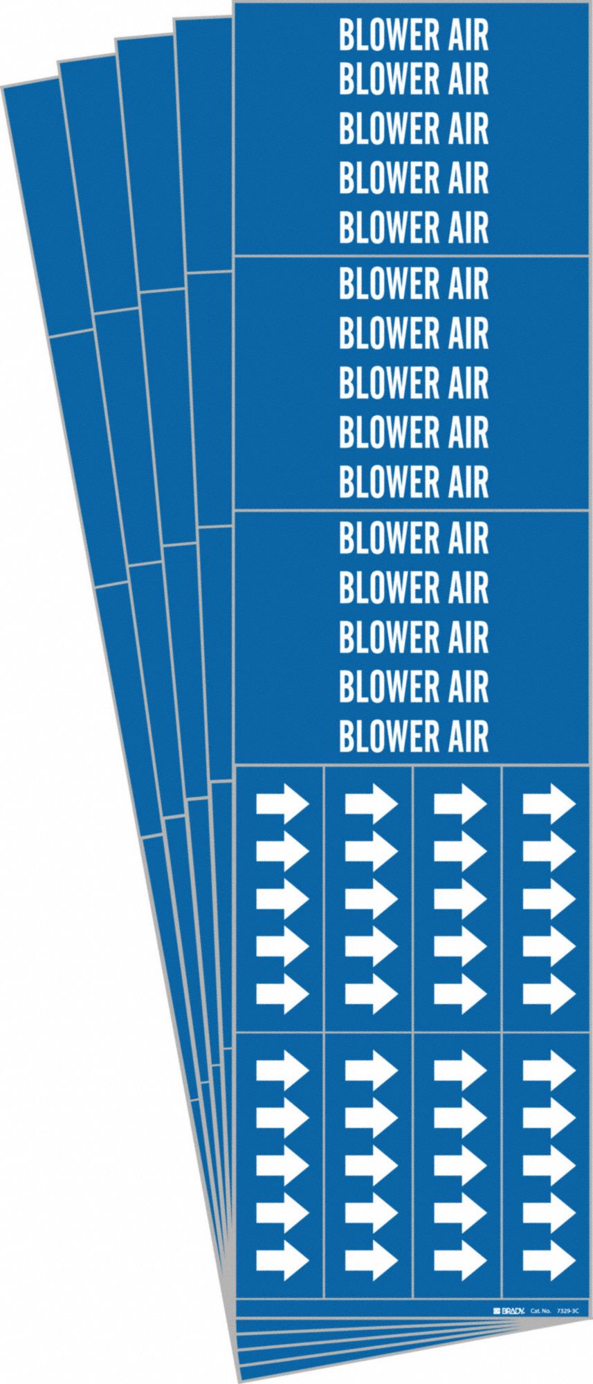 Pipe Marker: Blower Air, Blue, White, Fits 3/4 in and Smaller Pipe O.D., 3 Pipe Markers, 5 PK