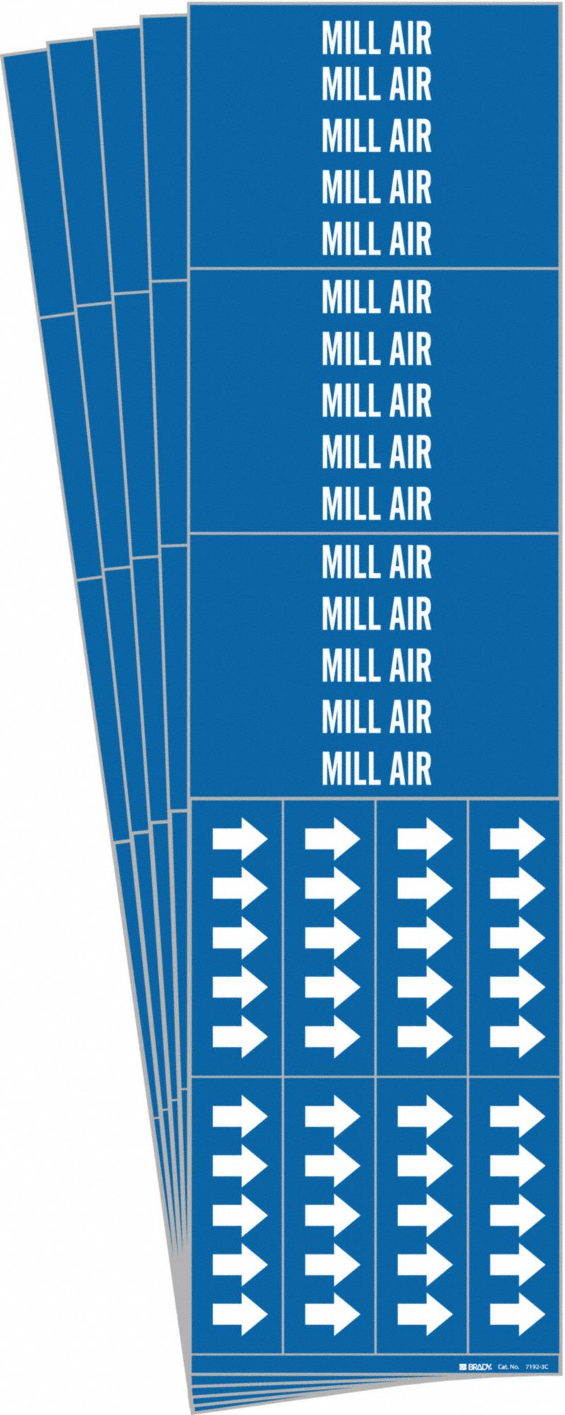 Pipe Marker: Mill Air, Blue, White, Fits 3/4 in and Smaller Pipe O.D., 3 Pipe Markers, 5 PK