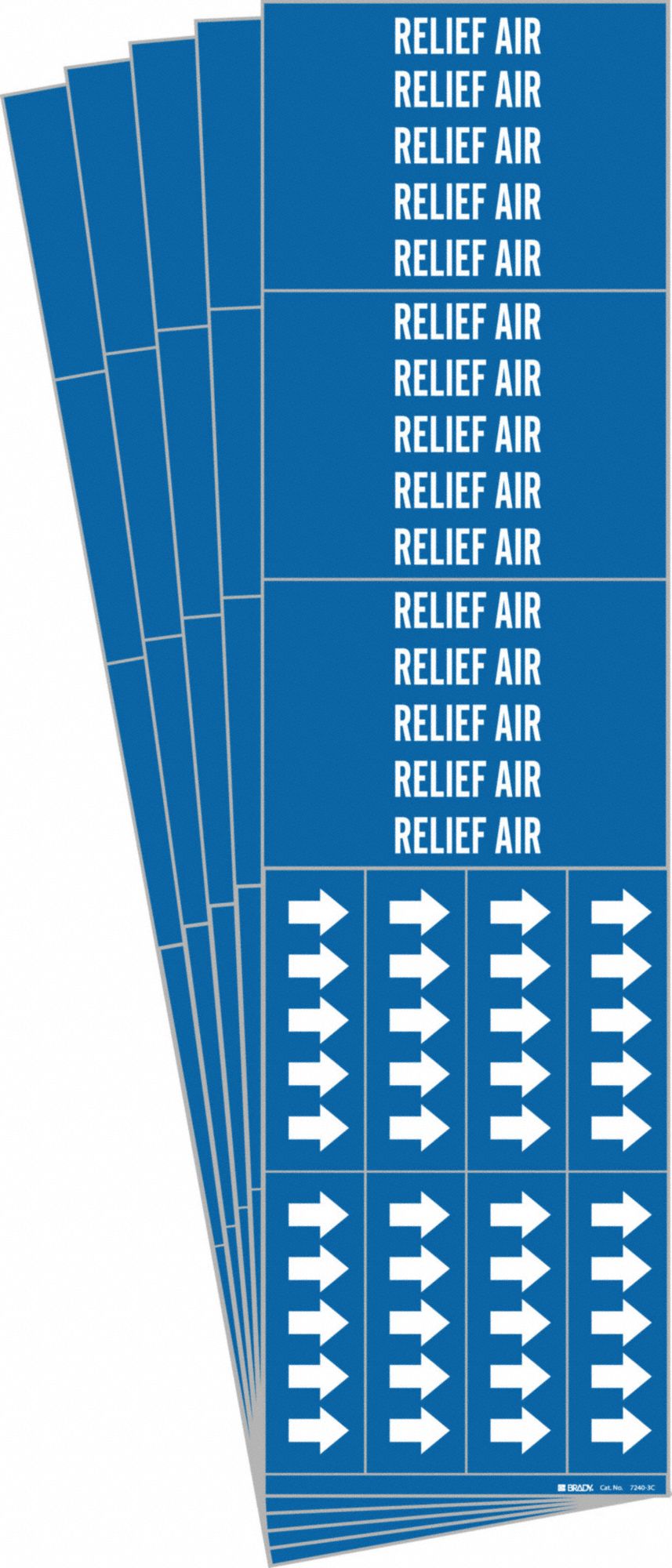 Pipe Marker: Relief Air, Blue, White, Fits 3/4 in and Smaller Pipe O.D., 3 Pipe Markers, 5 PK