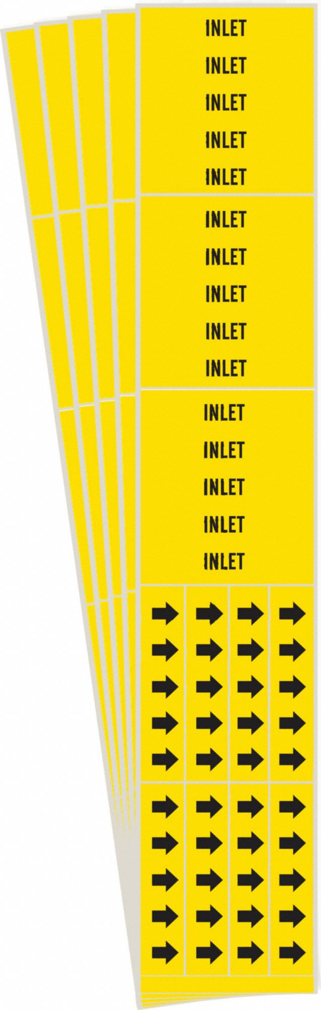 Pipe Marker: Inlet, Yellow, Black, Fits 3/4 in and Smaller Pipe O.D., 3 Pipe Markers, 5 PK