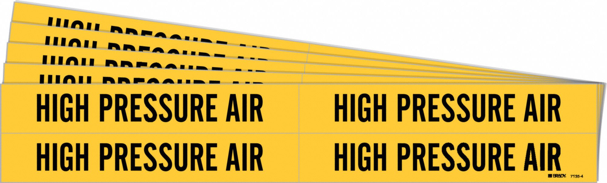 Pipe Marker: High Pressure Air, Yellow, Black, Fits 3/4 to 2 3/8 in Pipe O.D., 4 Pipe Markers, 5 PK