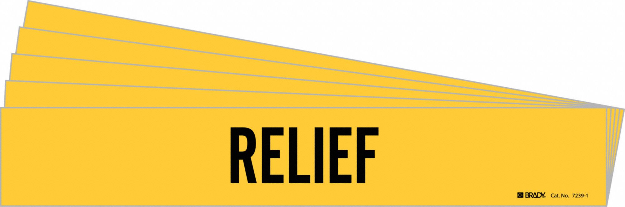 Pipe Marker: Relief, Yellow, Black, Fits 2 1/2 to 7 7/8 in Pipe O.D., 1 Pipe Markers, 5 PK