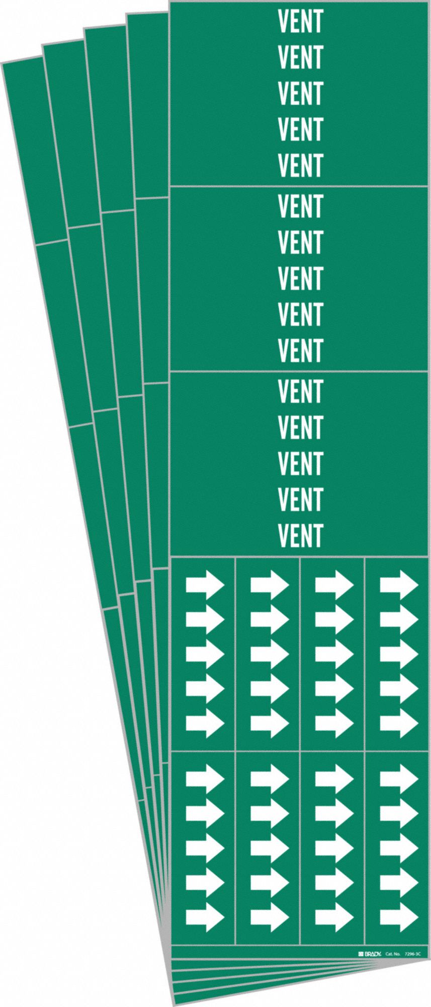 Pipe Marker: Vent, Green, White, Fits 3/4 in and Smaller Pipe O.D., 3 Pipe Markers, 5 PK