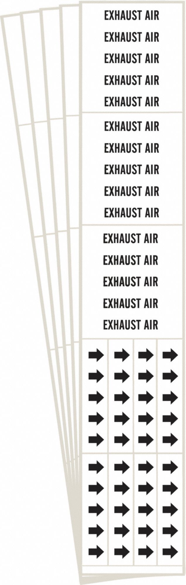 Pipe Marker: Exhaust Air, White, Black, Fits 3/4 in and Smaller Pipe O.D., 3 Pipe Markers, 5 PK