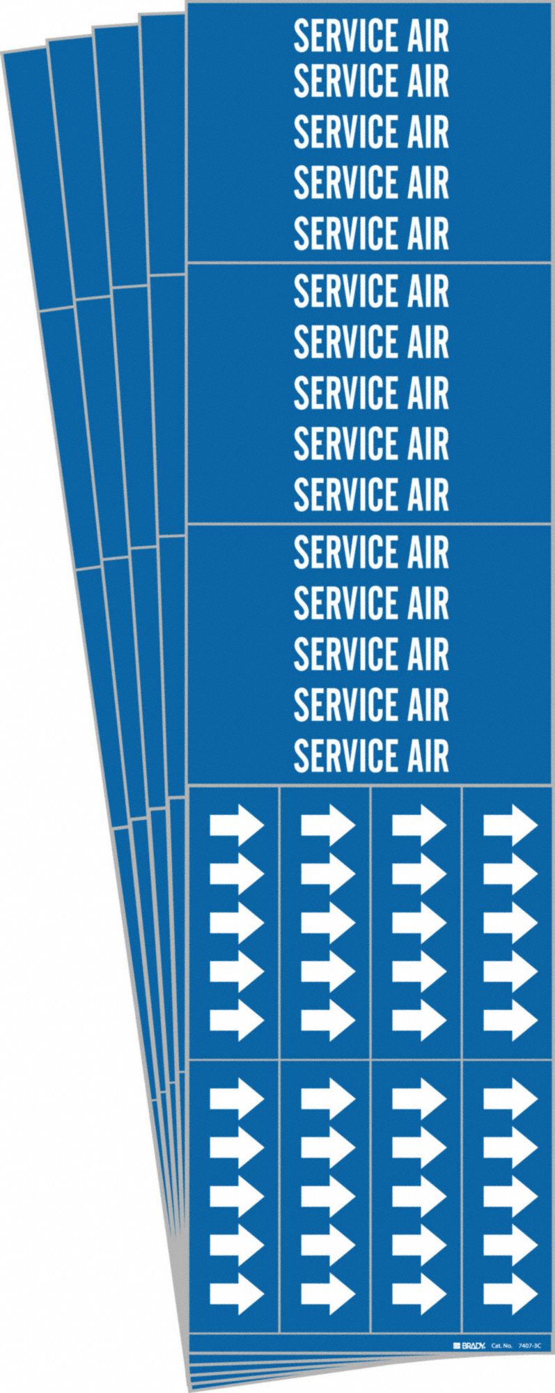 Pipe Marker: Service Air, Blue, White, Fits 3/4 in and Smaller Pipe O.D., 3 Pipe Markers, 5 PK
