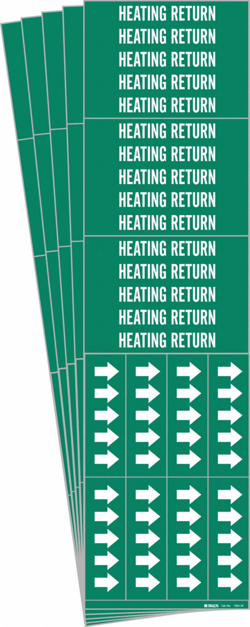 Pipe Marker: Heating Return, Green, White, Fits 3/4 in and Smaller Pipe O.D., 3 Pipe Markers, 5 PK