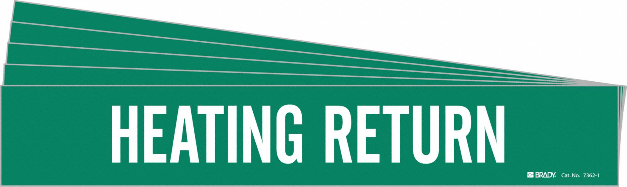Pipe Marker: Heating Return, Green, White, Fits 2 1/2 to 7 7/8 in Pipe O.D., 1 Pipe Markers, 5 PK