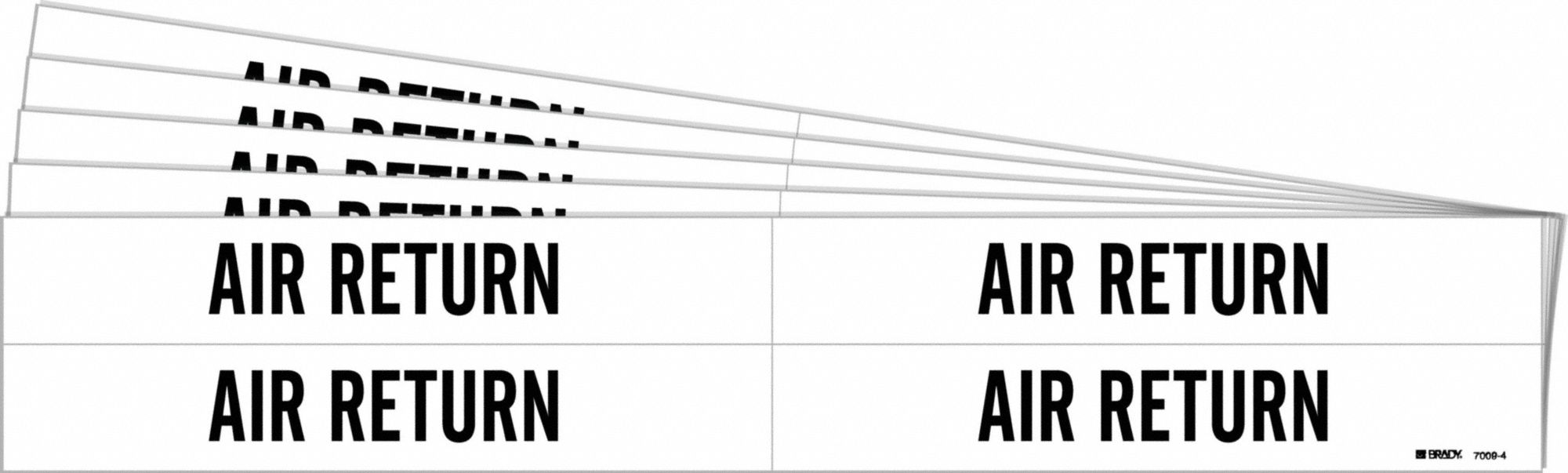 Pipe Marker: Air Return, White, Black, Fits 3/4 to 2 3/8 in Pipe O.D., 4 Pipe Markers, 5 PK