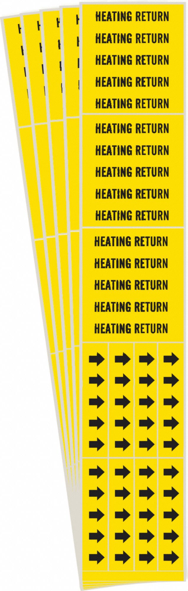 Pipe Marker: Heating Return, Yellow, Black, Fits 3/4 in and Smaller Pipe O.D., 3 Pipe Markers, 5 PK