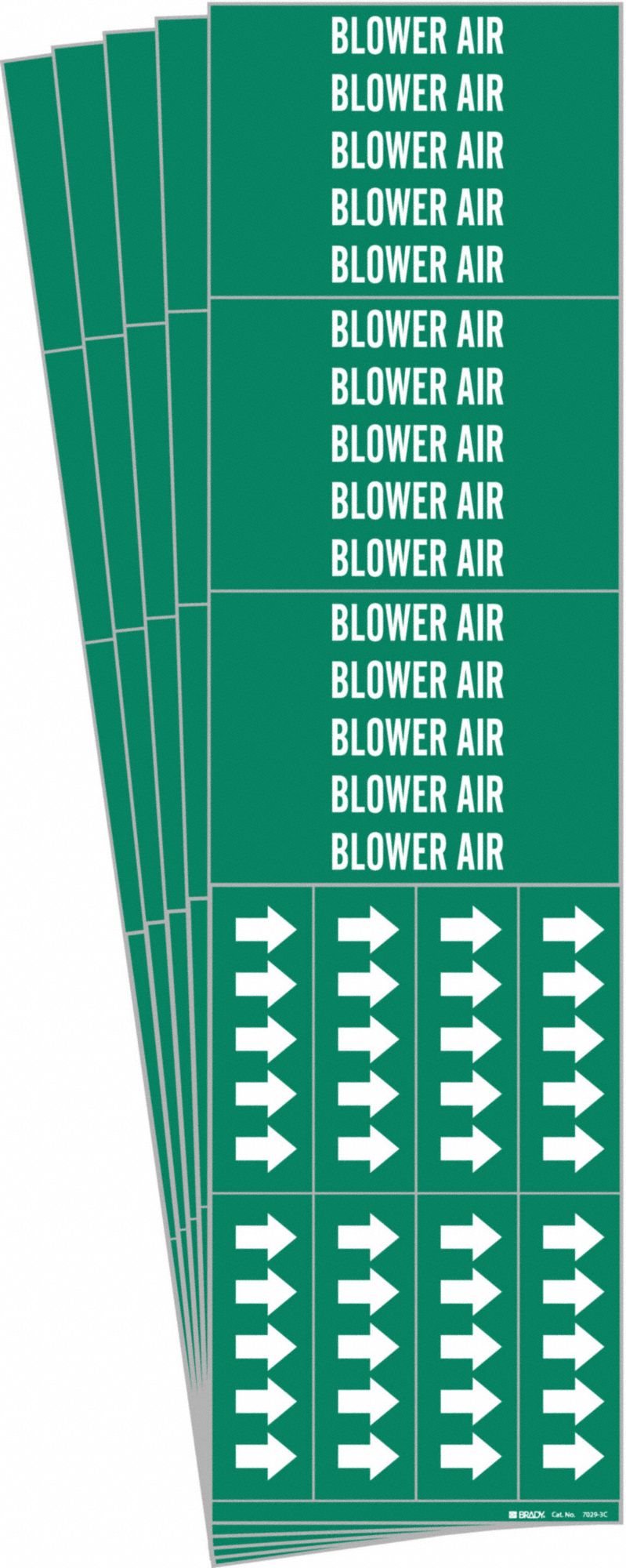 Pipe Marker: Blower Air, Green, White, Fits 3/4 in and Smaller Pipe O.D., 3 Pipe Markers, 5 PK