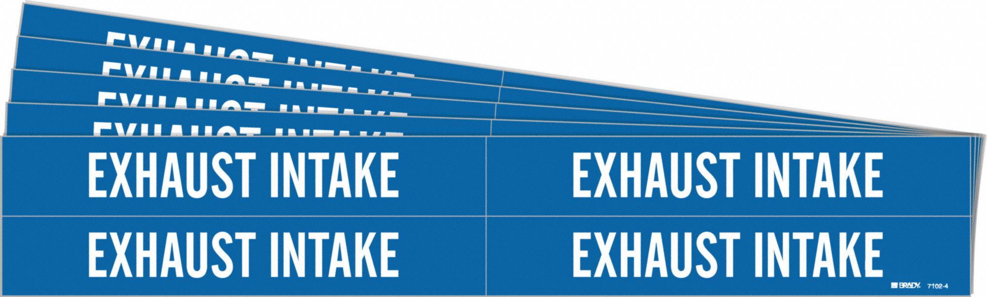 Pipe Marker: Exhaust Intake, Blue, White, Fits 3/4 to 2 3/8 in Pipe O.D., 4 Pipe Markers, 5 PK