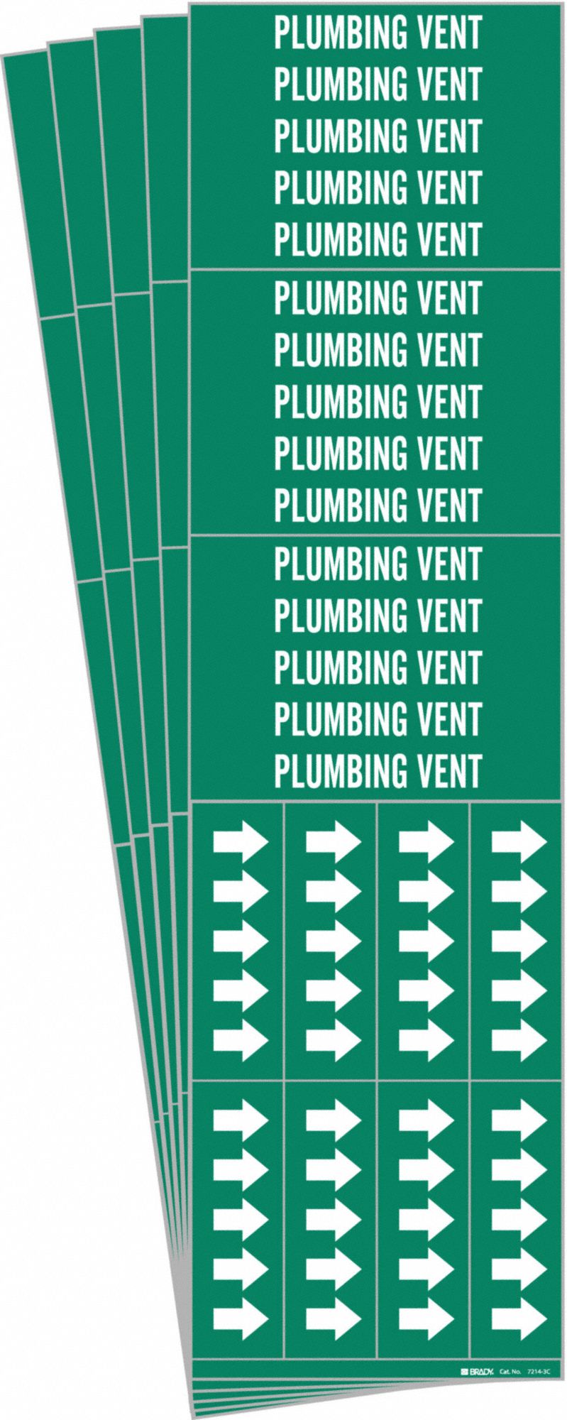 Pipe Marker: Plumbing Vent, Green, White, Fits 3/4 in and Smaller Pipe O.D., 3 Pipe Markers, 5 PK