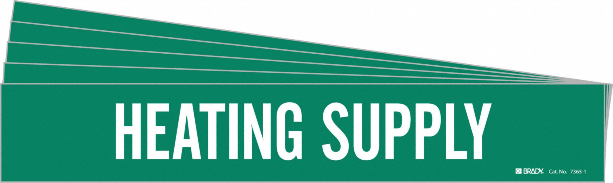 Pipe Marker: Heating Supply, Green, White, Fits 2 1/2 to 7 7/8 in Pipe O.D., 1 Pipe Markers, 5 PK