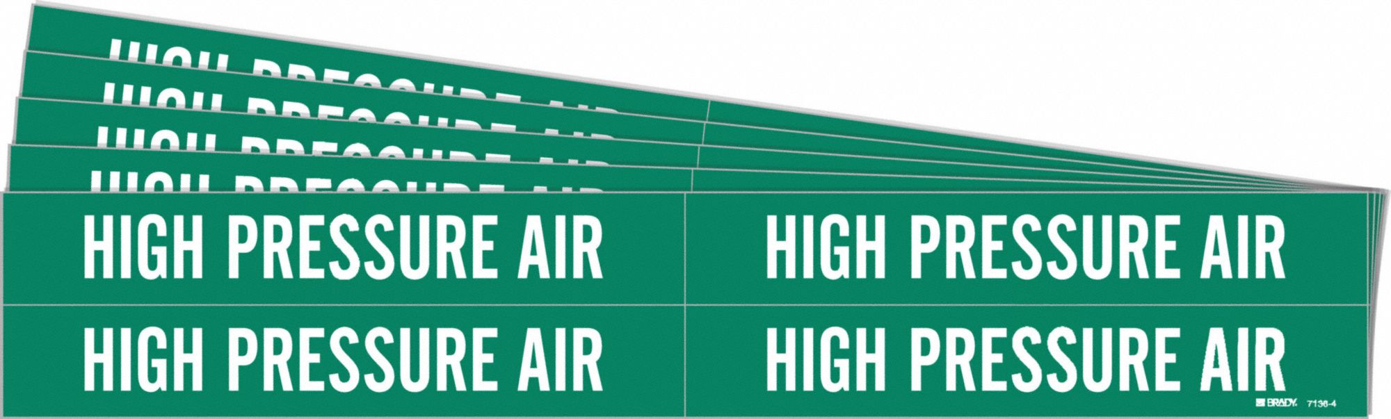 Pipe Marker: High Pressure Air, Green, White, Fits 3/4 to 2 3/8 in Pipe O.D., 4 Pipe Markers, 5 PK