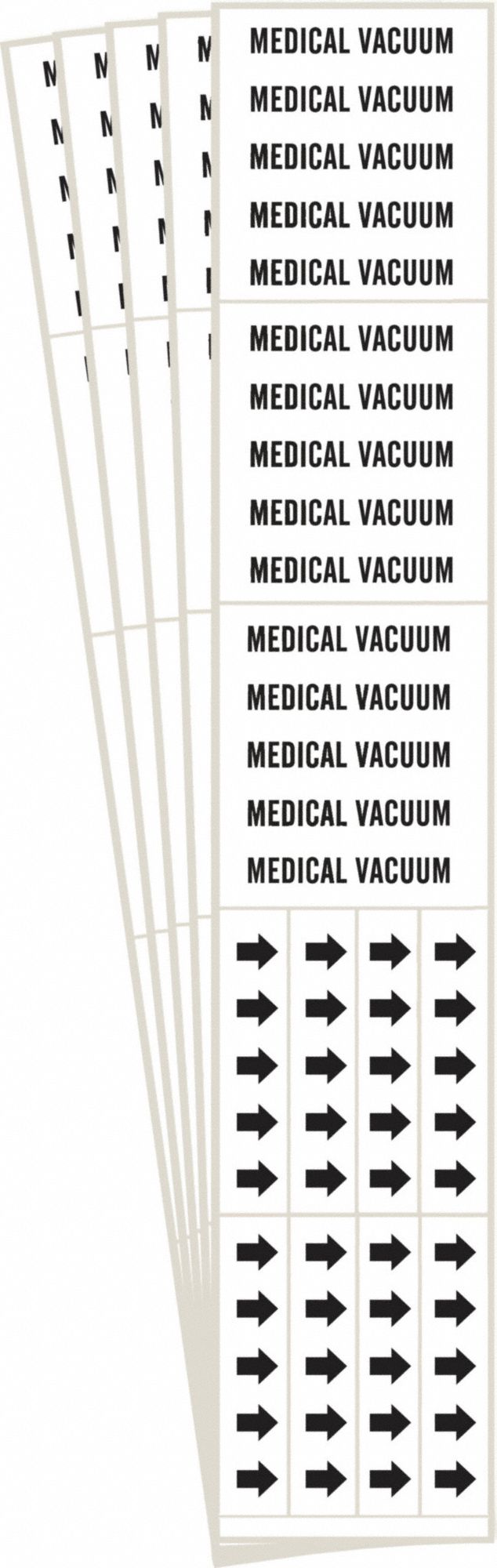 Pipe Marker: Medical Vacuum, White, Black, Fits 3/4 in and Smaller Pipe O.D., 3 Pipe Markers, 5 PK