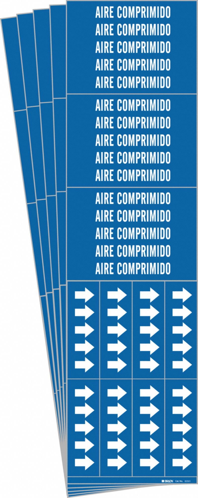 Pipe Marker: Aire Comprimido, Blue, White, Fits 3/4 in and Smaller Pipe O.D., 3 Pipe Markers, 5 PK