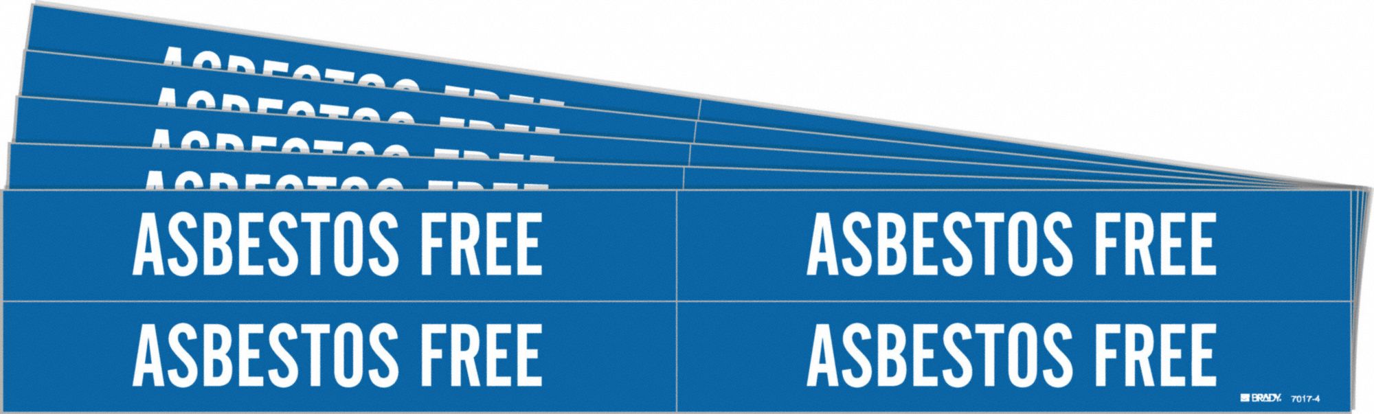Pipe Marker: Asbestos Free, Blue, White, Fits 3/4 to 2 3/8 in Pipe O.D., 4 Pipe Markers, 5 PK