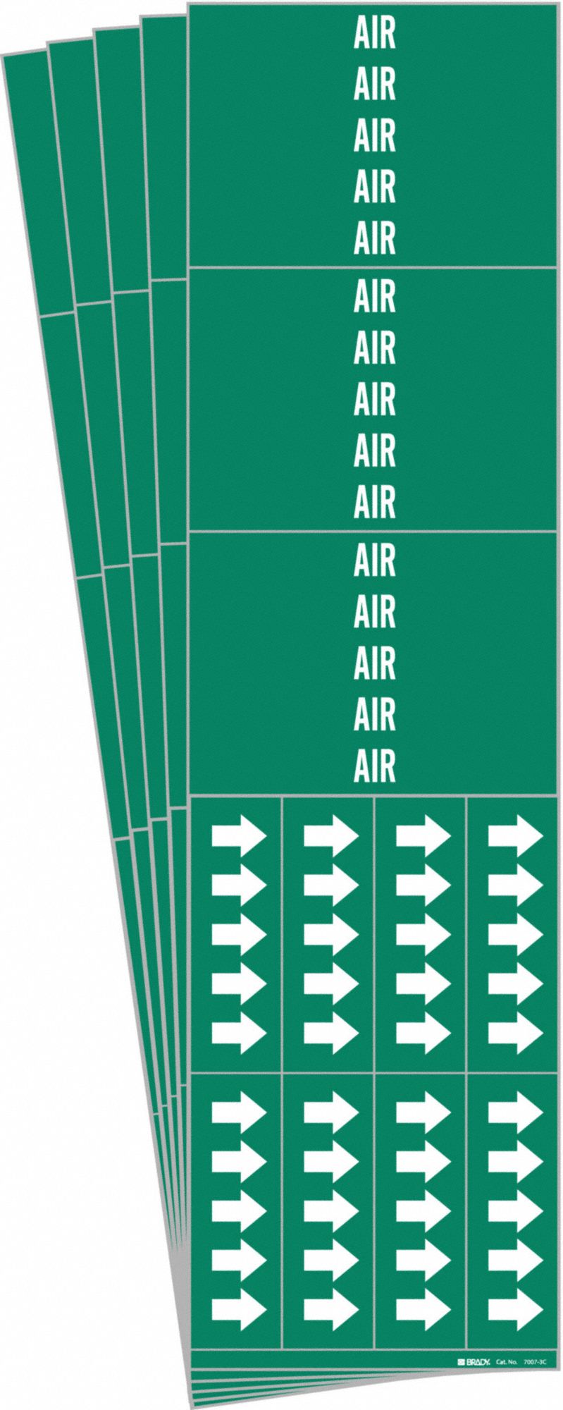 Pipe Marker: Air, Green, White, Fits 3/4 in and Smaller Pipe O.D., 3 Pipe Markers, With Arrows, 5 PK