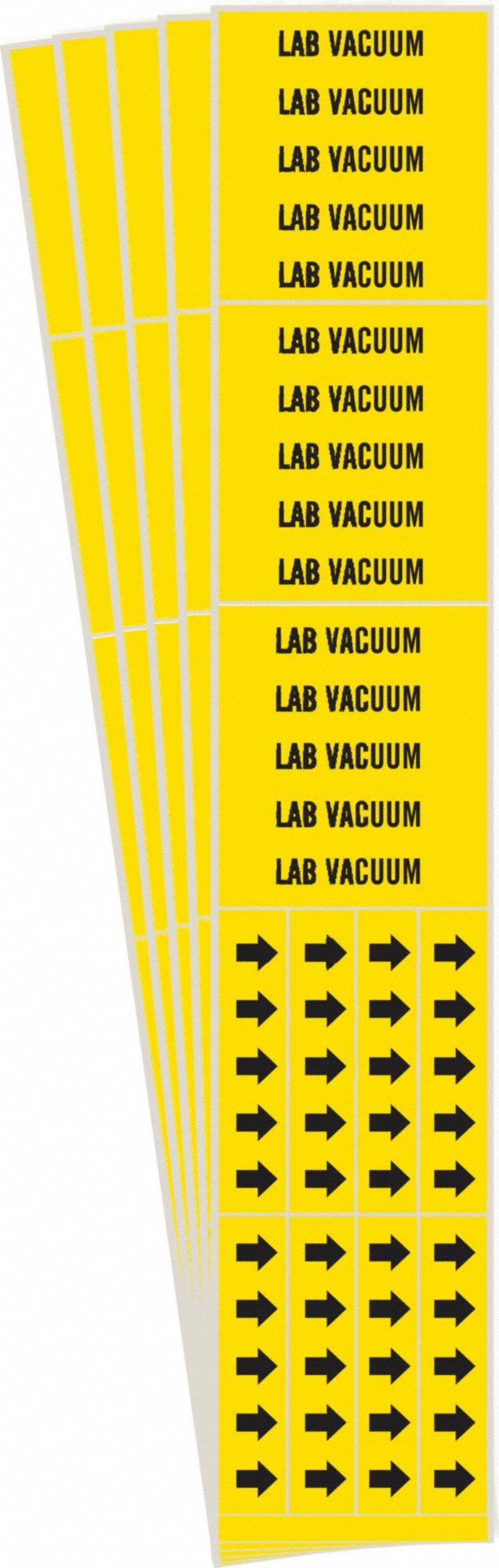 Pipe Marker: Lab Vacuum, Yellow, Black, Fits 3/4 in and Smaller Pipe O.D., 3 Pipe Markers, 5 PK