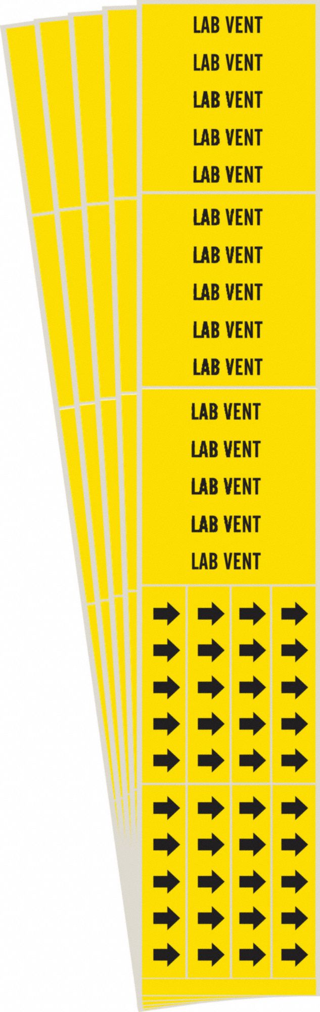 Pipe Marker: Lab Vent, Yellow, Black, Fits 3/4 in and Smaller Pipe O.D., 3 Pipe Markers, 5 PK