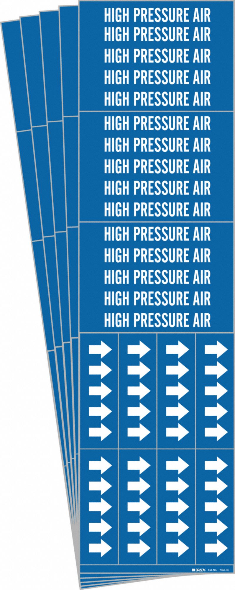 Pipe Marker: High Pressure Air, Blue, White, Fits 3/4 in and Smaller Pipe O.D., 3 Pipe Markers, 5 PK