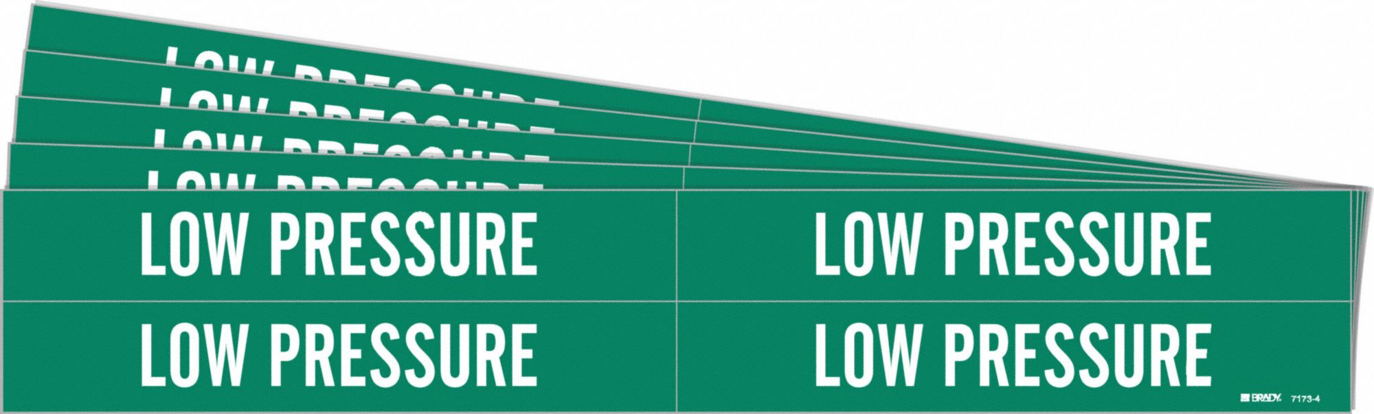 Pipe Marker: Low Pressure, Green, White, Fits 3/4 to 2 3/8 in Pipe O.D., 4 Pipe Markers, 5 PK