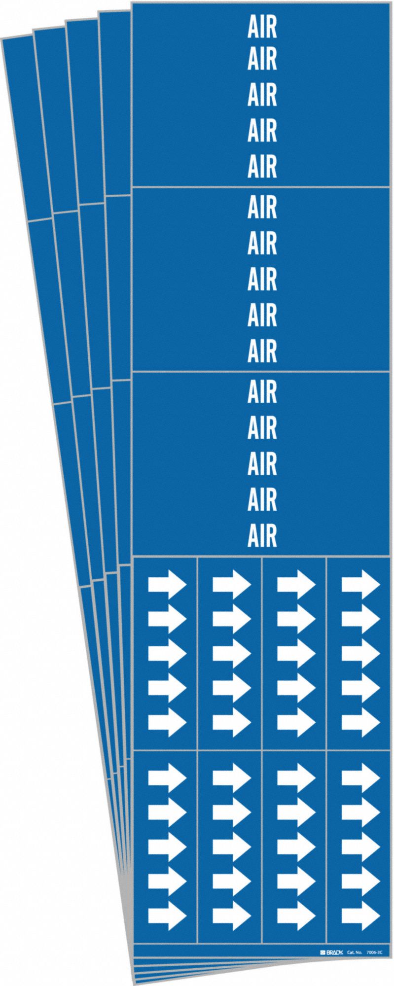 Pipe Marker: Air, Blue, White, Fits 3/4 in and Smaller Pipe O.D., 3 Pipe Markers, With Arrows, 5 PK