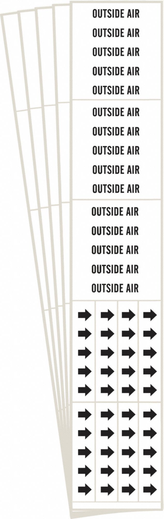Pipe Marker: Outside Air, White, Black, Fits 3/4 in and Smaller Pipe O.D., 3 Pipe Markers, 5 PK