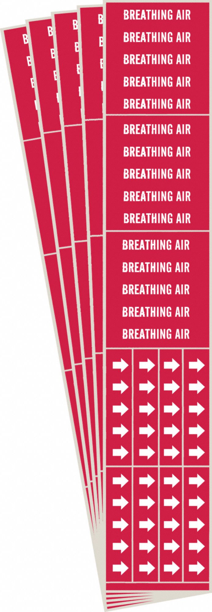 Pipe Marker: Breathing Air, Red, White, Fits 3/4 in and Smaller Pipe O.D., 3 Pipe Markers, 5 PK