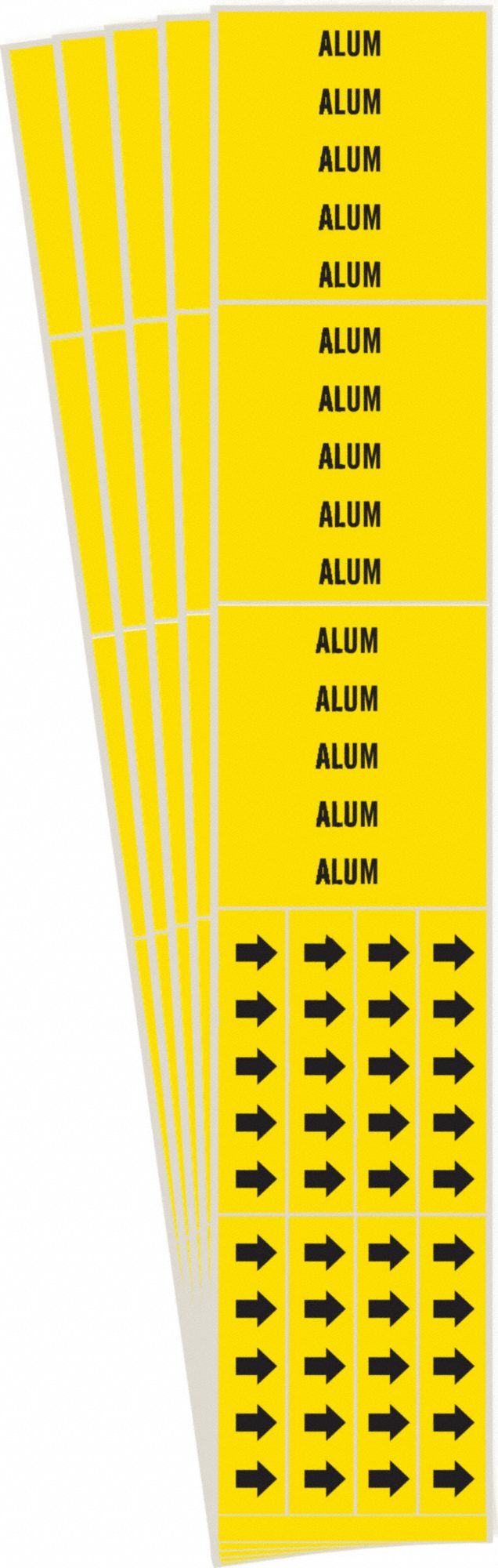Pipe Marker: Alum, Yellow, Black, Fits 3/4 in and Smaller Pipe O.D., 3 Pipe Markers, 5 PK