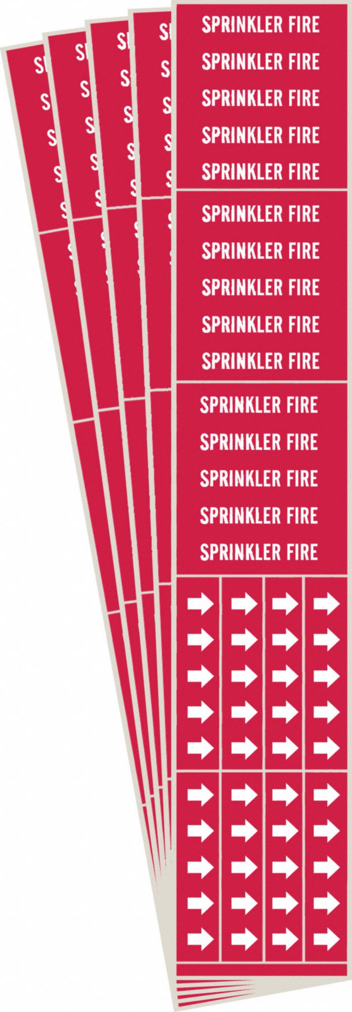 Pipe Marker: Sprinkler Fire, Red, White, Fits 3/4 in and Smaller Pipe O.D., 3 Pipe Markers, 5 PK
