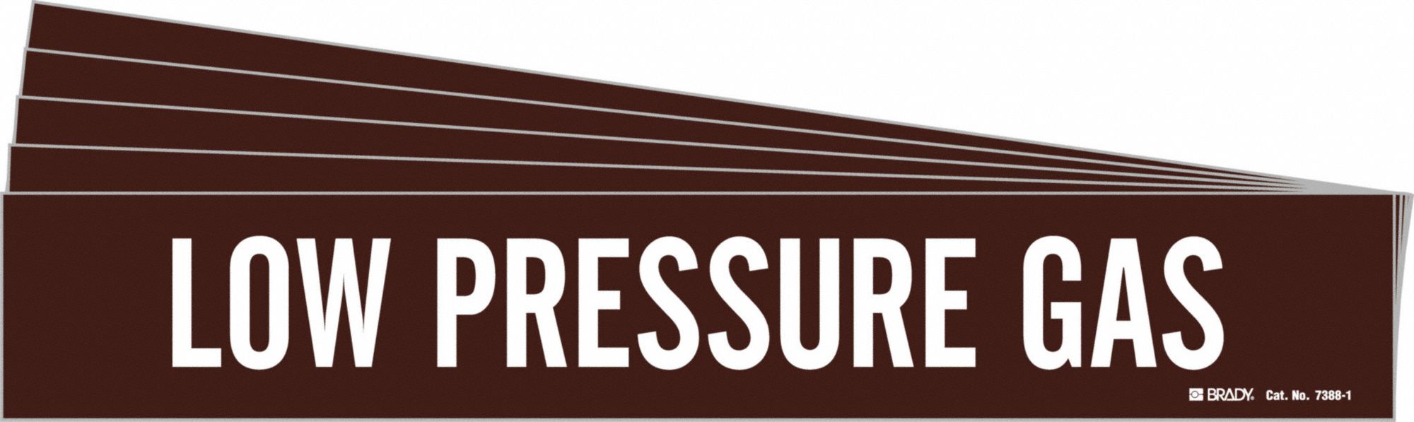 Pipe Marker: Low Pressure Gas, Brown, White, Fits 2 1/2 to 7 7/8 in Pipe O.D., 1 Pipe Markers, 5 PK