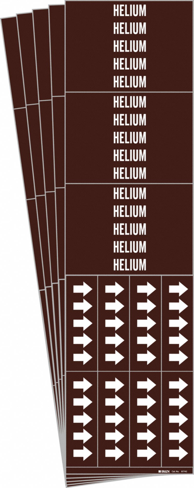 Pipe Marker: Helium, Brown, White, Fits 3/4 in and Smaller Pipe O.D., 3 Pipe Markers, 5 PK