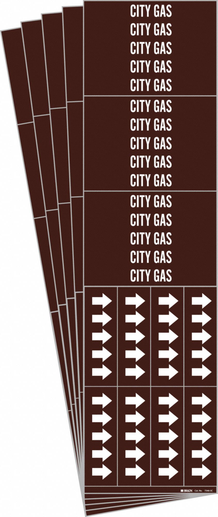 Pipe Marker: City Gas, Brown, White, Fits 3/4 in and Smaller Pipe O.D., 3 Pipe Markers, 5 PK