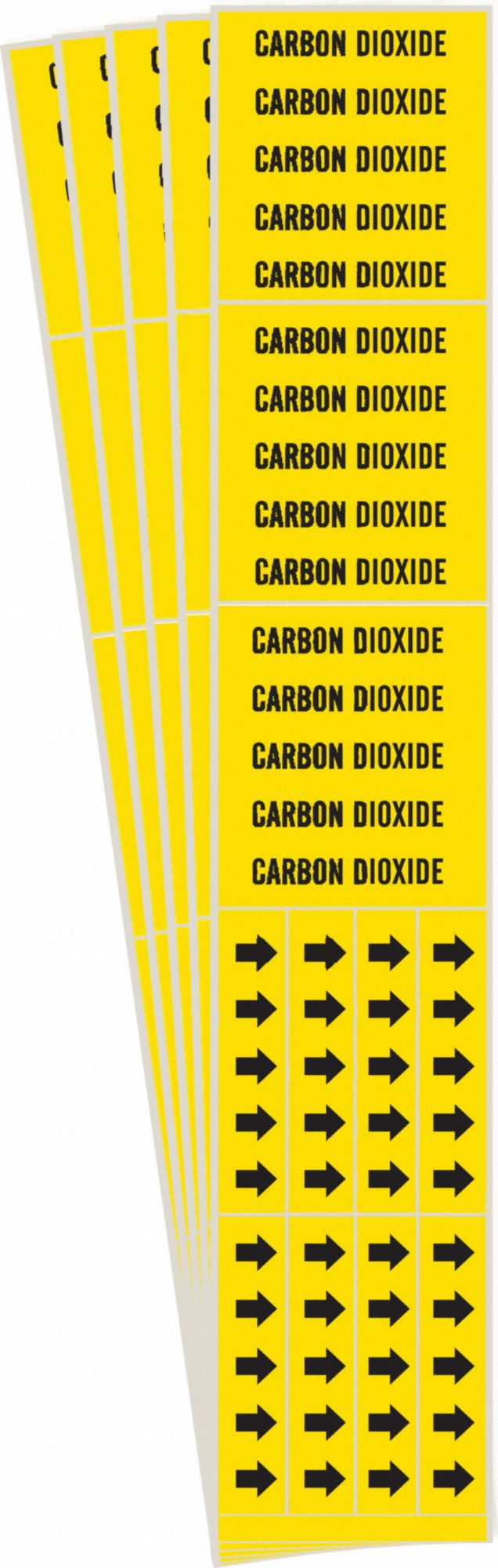 Pipe Marker: Carbon Dioxide, Yellow, Black, Fits 3/4 in and Smaller Pipe O.D., 3 Pipe Markers, 5 PK
