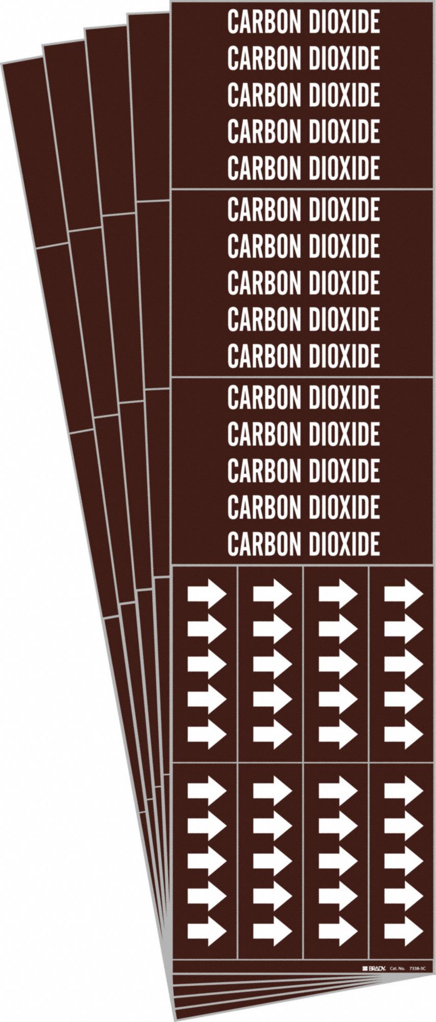 Pipe Marker: Carbon Dioxide, Brown, White, Fits 3/4 in and Smaller Pipe O.D., 3 Pipe Markers, 5 PK