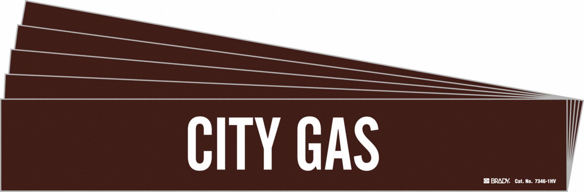 Pipe Marker: City Gas, Brown, White, Fits 8 in and Larger Pipe O.D., 1 Pipe Markers, 5 PK