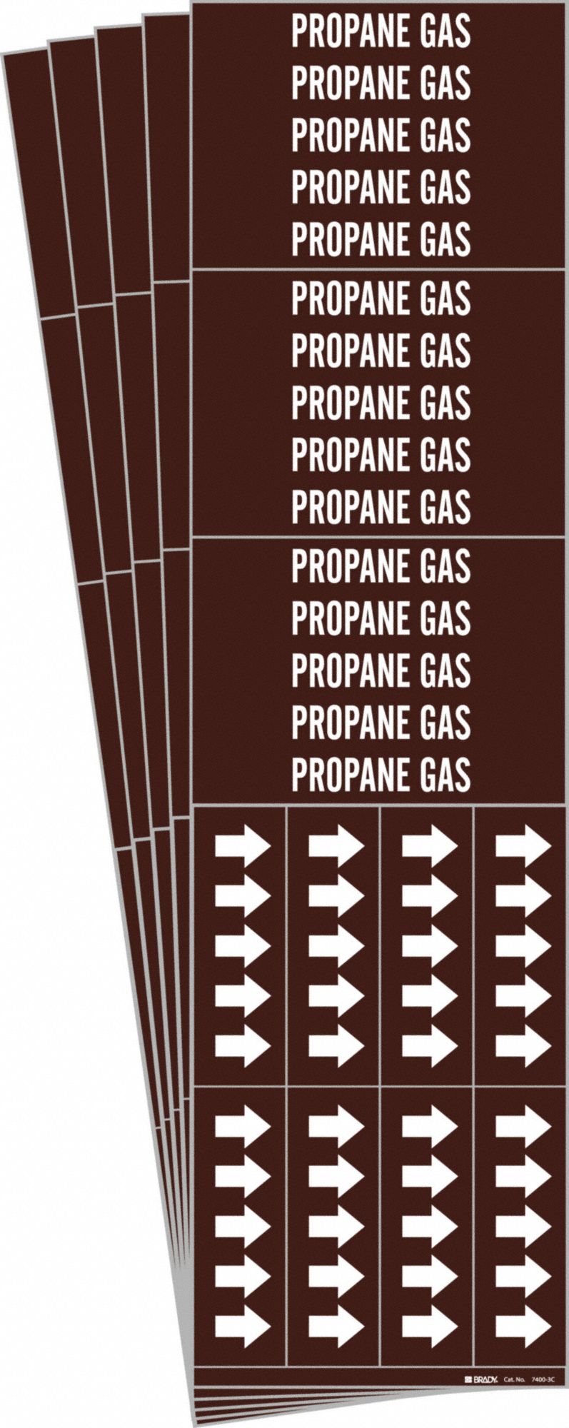 Pipe Marker: Propane Gas, Brown, White, Fits 3/4 in and Smaller Pipe O.D., 3 Pipe Markers, 5 PK