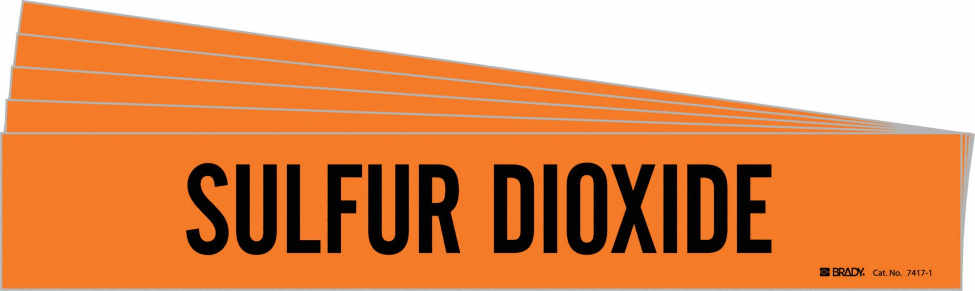 Pipe Marker: Sulfur Dioxide, Orange, Black, Fits 2 1/2 to 7 7/8 in Pipe O.D., 1 Pipe Markers, 5 PK