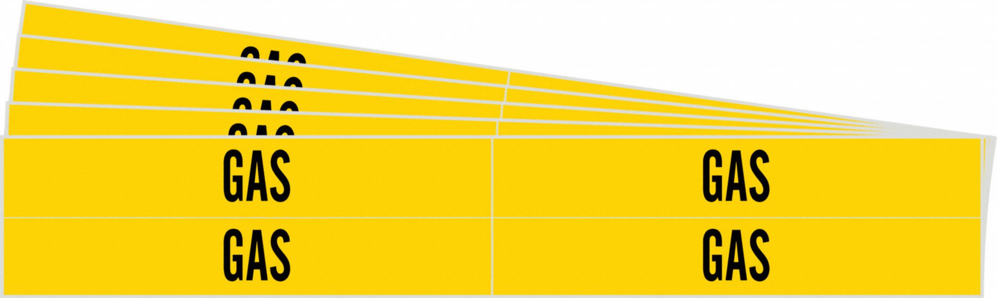 Pipe Marker: Gas, Yellow, Black, Fits 3/4 to 2 3/8 in Pipe O.D., 4 Pipe Markers, 5 PK