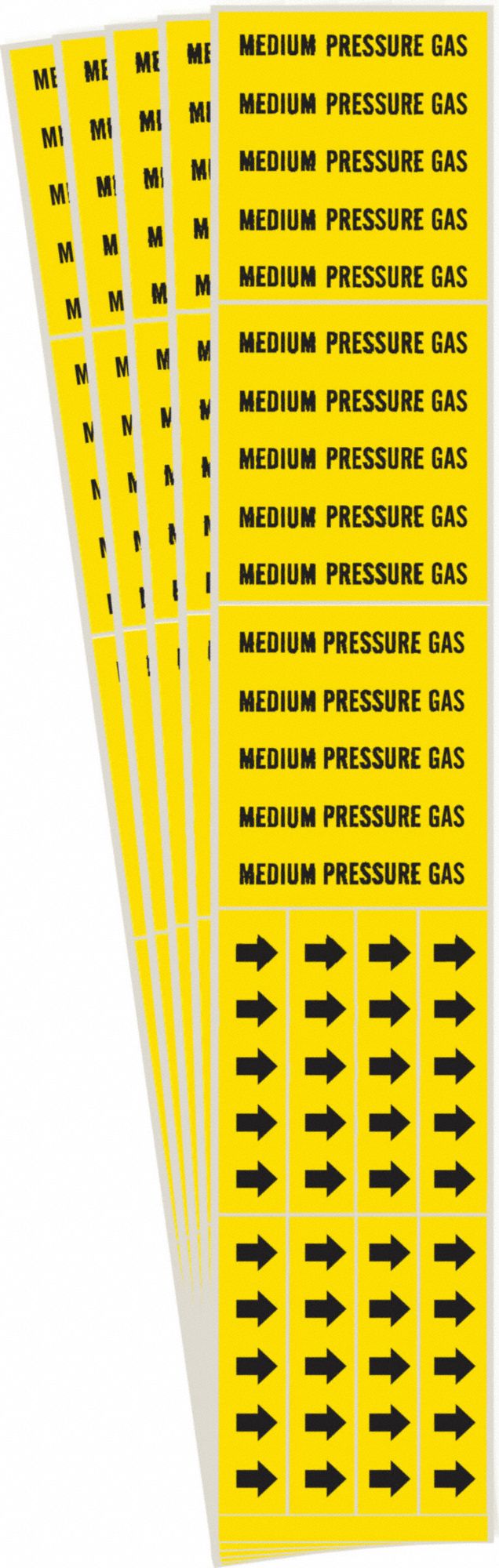 Pipe Marker: Medical Pressure Gas, Yellow, Black, Fits 3/4 in and Smaller Pipe O.D., 5 PK