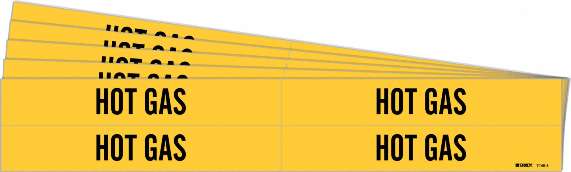 Pipe Marker: Hot Gas, Yellow, Black, Fits 3/4 to 2 3/8 in Pipe O.D., 4 Pipe Markers, 5 PK