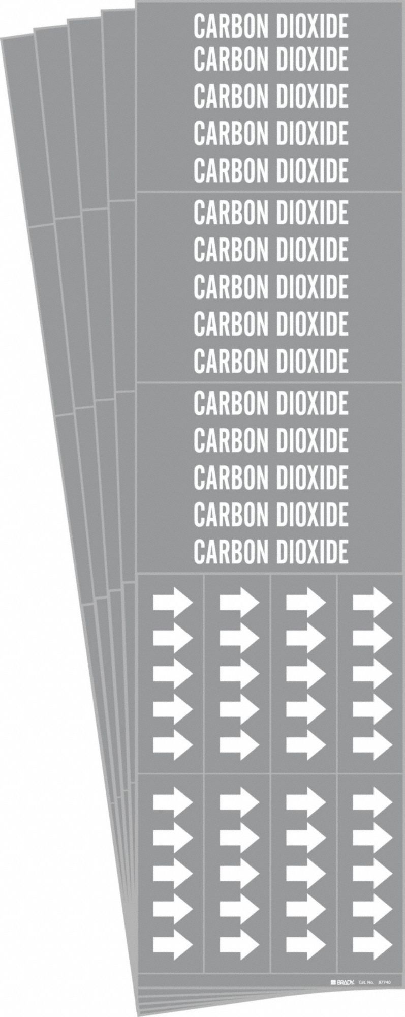 Pipe Marker: Carbon Dioxide, Gray, White, Fits 3/4 in and Smaller Pipe O.D., 3 Pipe Markers, 5 PK