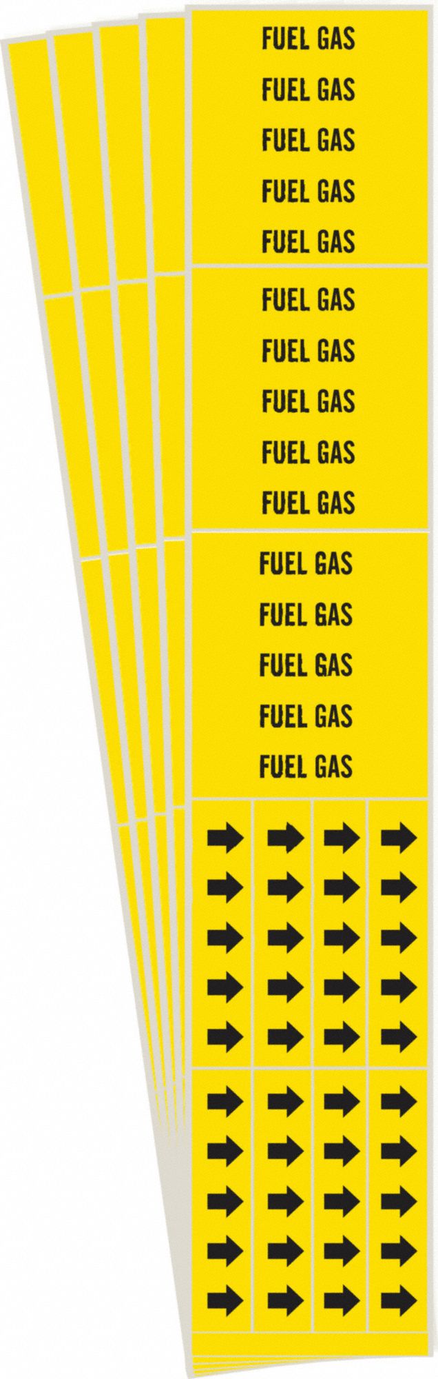 Pipe Marker: Fuel Gas, Yellow, Black, Fits 3/4 in and Smaller Pipe O.D., 3 Pipe Markers, 5 PK