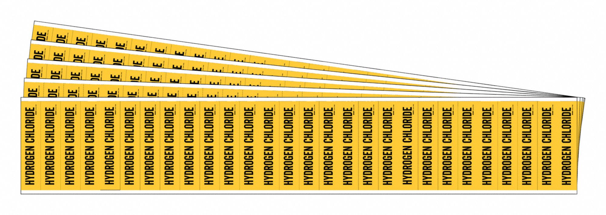 Pipe Marker: Hydrogen Chloride, Yellow, Black, Fits 3/4 in and Smaller Pipe O.D., 5 PK