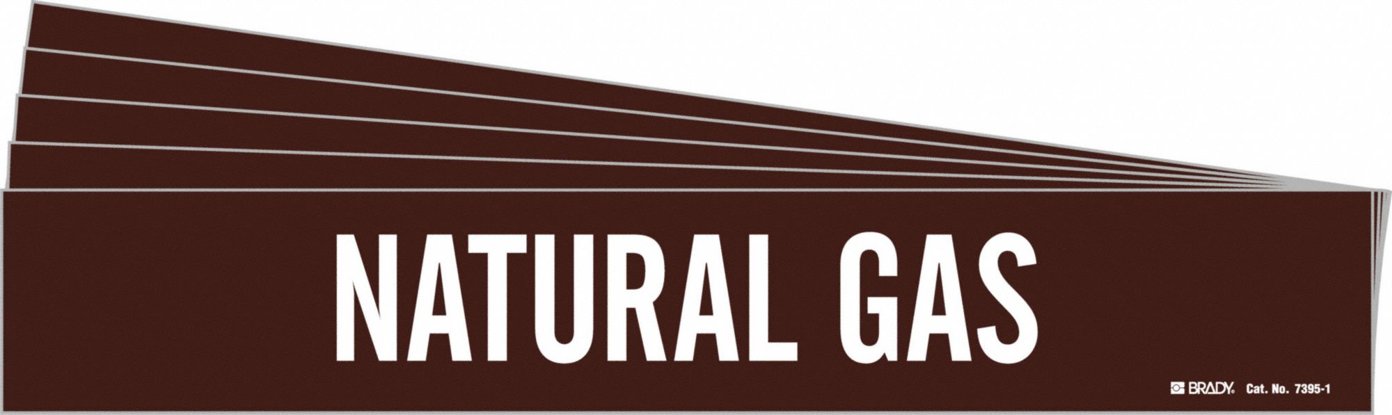 Pipe Marker: Natural Gas, Brown, White, Fits 2 1/2 to 7 7/8 in Pipe O.D., 1 Pipe Markers, 5 PK
