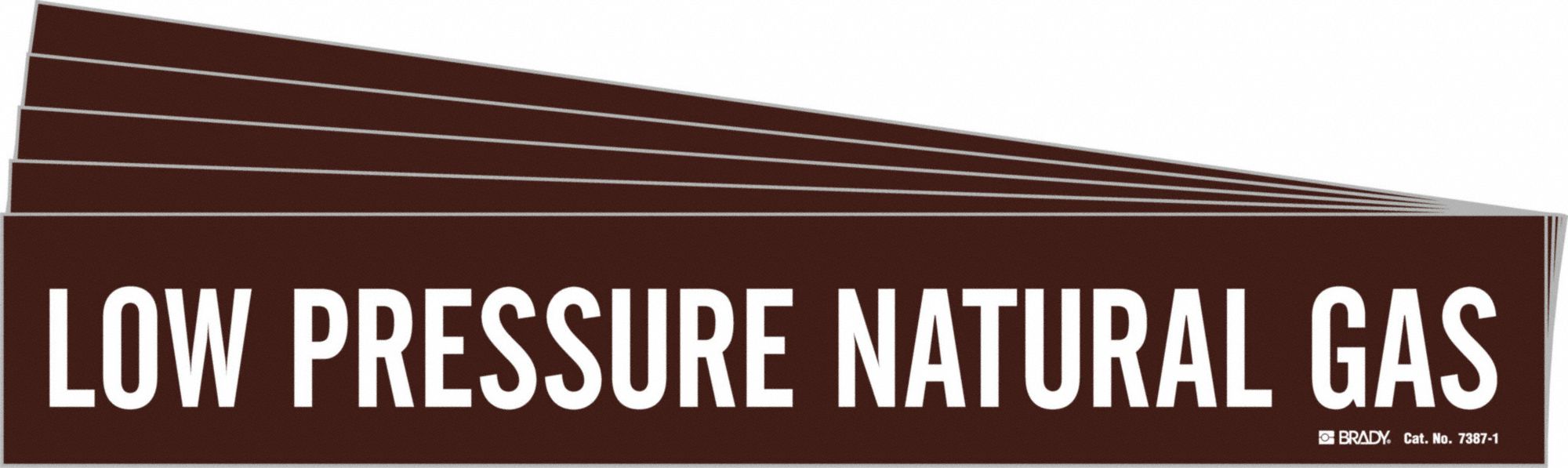 Pipe Marker: Low Pressure Natural Gas, Brown, White, Fits 2 1/2 to 7 7/8 in Pipe O.D., 5 PK