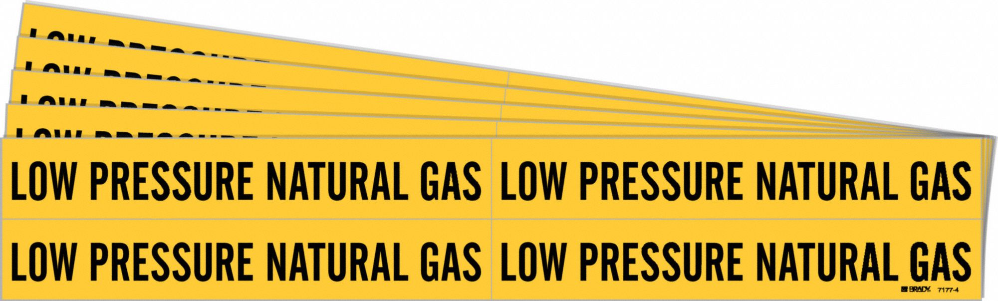 Pipe Marker: Low Pressure Natural Gas, Yellow, Black, Fits 3/4 to 2 3/8 in Pipe O.D., 5 PK