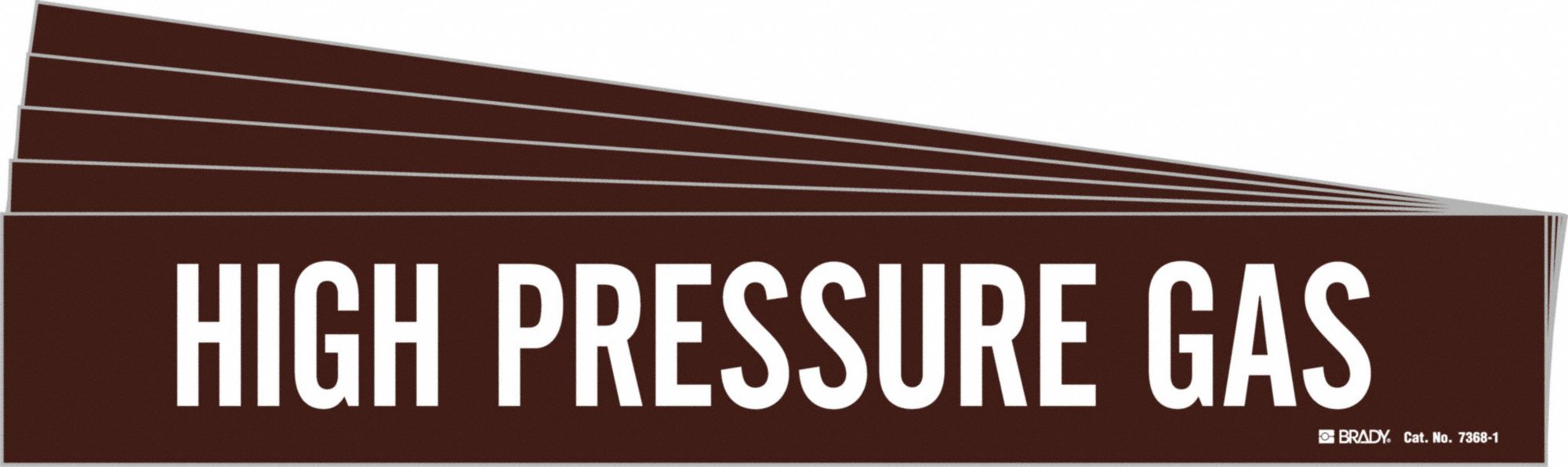 Pipe Marker: High Pressure Gas, Brown, White, Fits 2 1/2 to 7 7/8 in Pipe O.D., 1 Pipe Markers, 5 PK