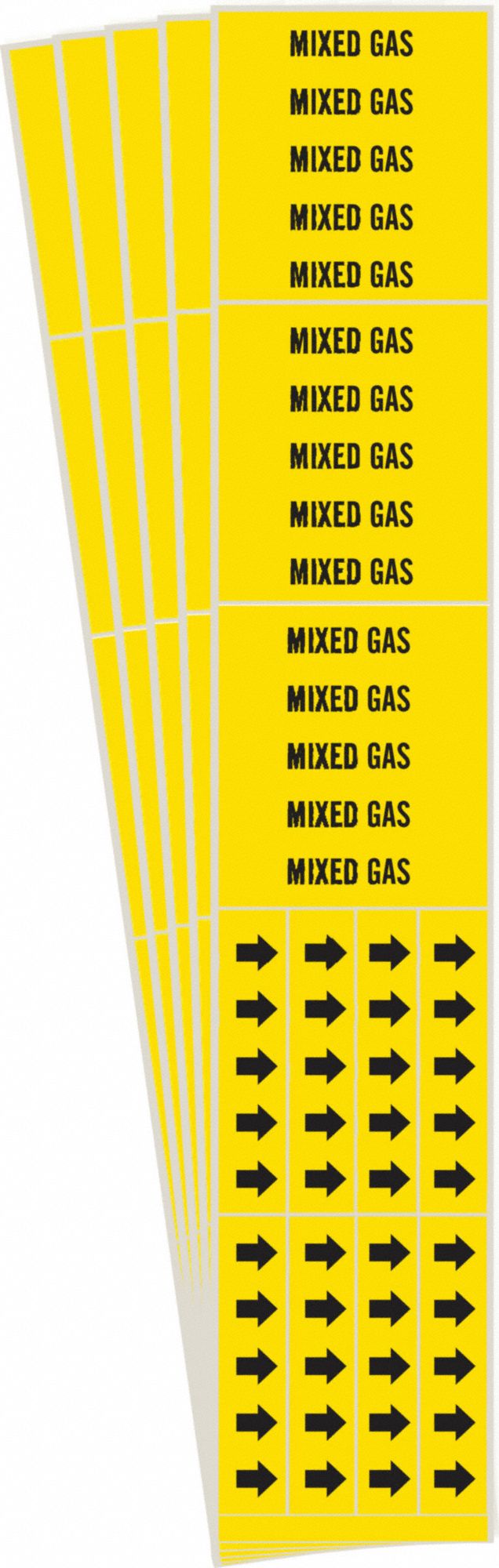 Pipe Marker: Mixed Gas, Yellow, Black, Fits 3/4 in and Smaller Pipe O.D., 3 Pipe Markers, 5 PK